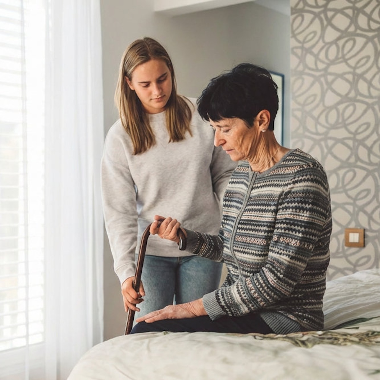 Caregiver helping a senior safely at home